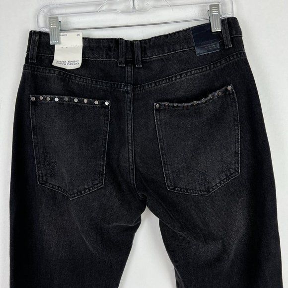 NWT Zara Relaxed Fit Distressed Studded Raw Hem Jeans Black Size 4 NEW D1664 - Picture 9 of 13